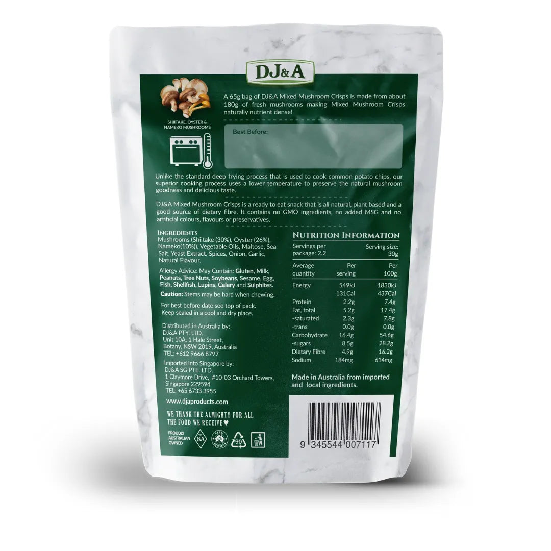 DJ & A Mixed Mushroom Crisps 65g back