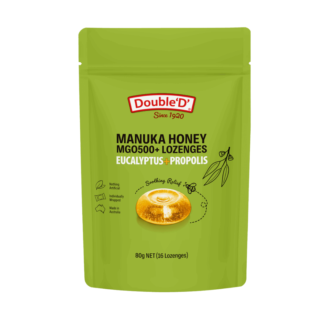 Double D Manuka Honey MGO500+ 16 Lozenges Eucalyptus w/Propolis G/F 80g