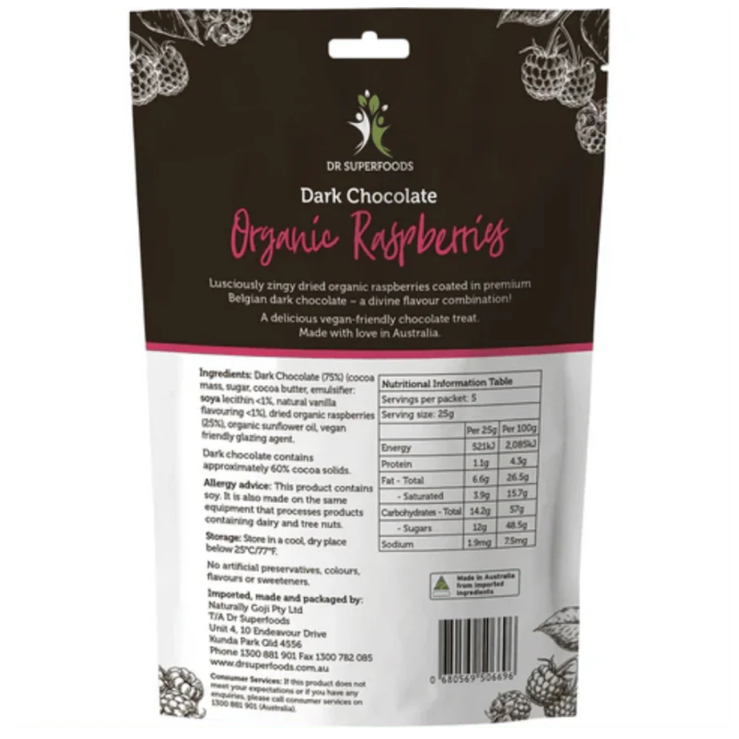Dr Superfoods Organic Dark Chocolate Raspberries 125g