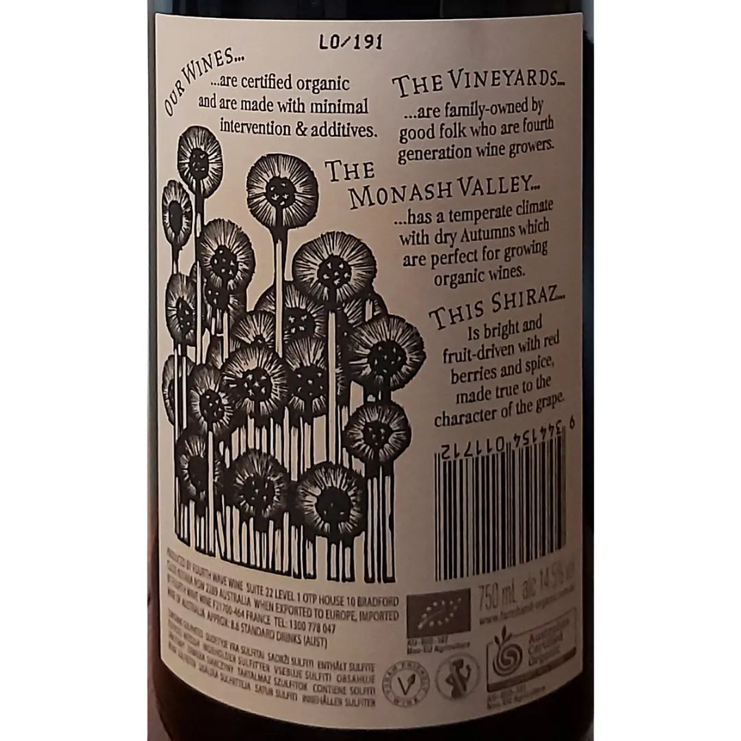 Farm Hand Organic Shiraz 750ml back
