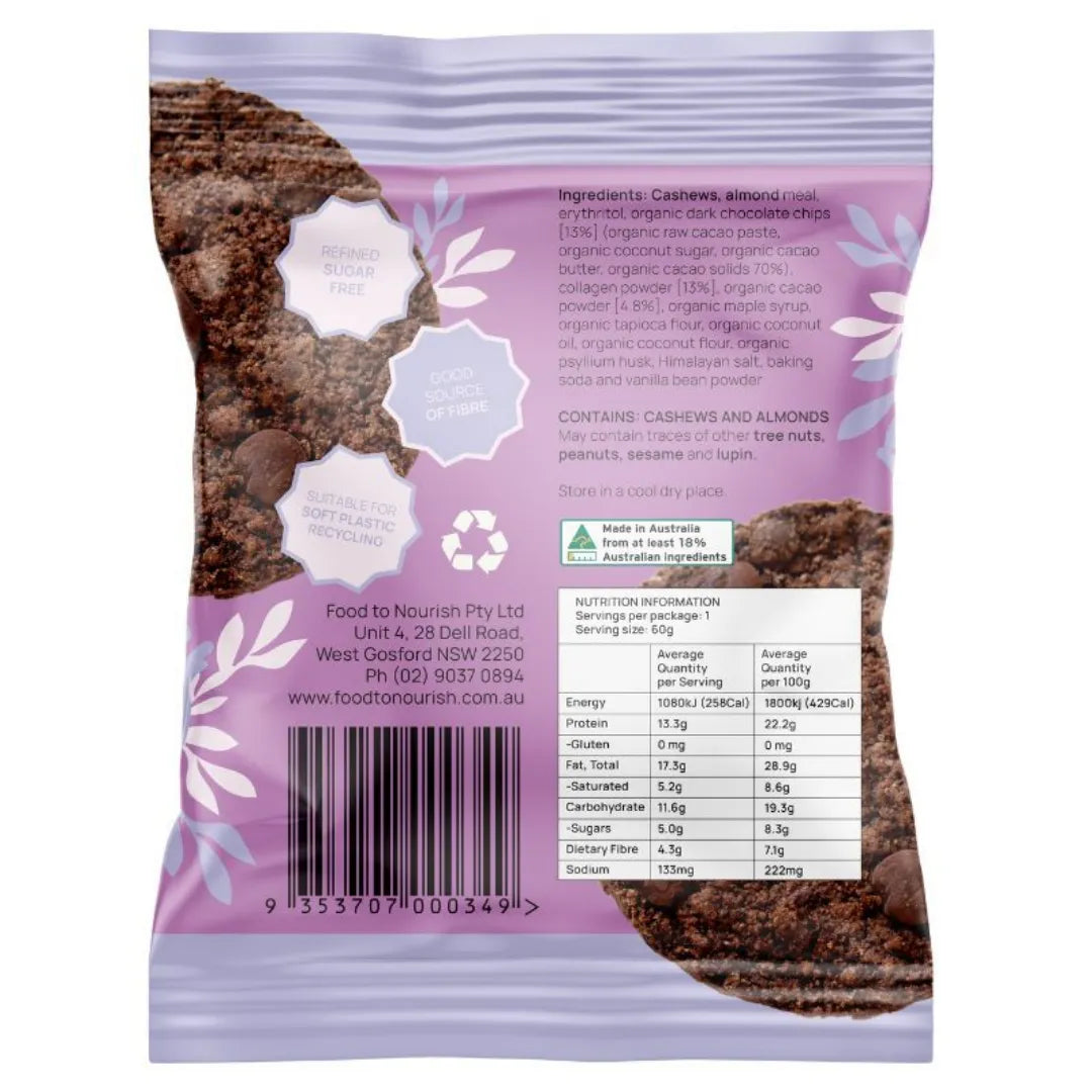 Food to Nourish Protein Cookie Double Choc 60g back