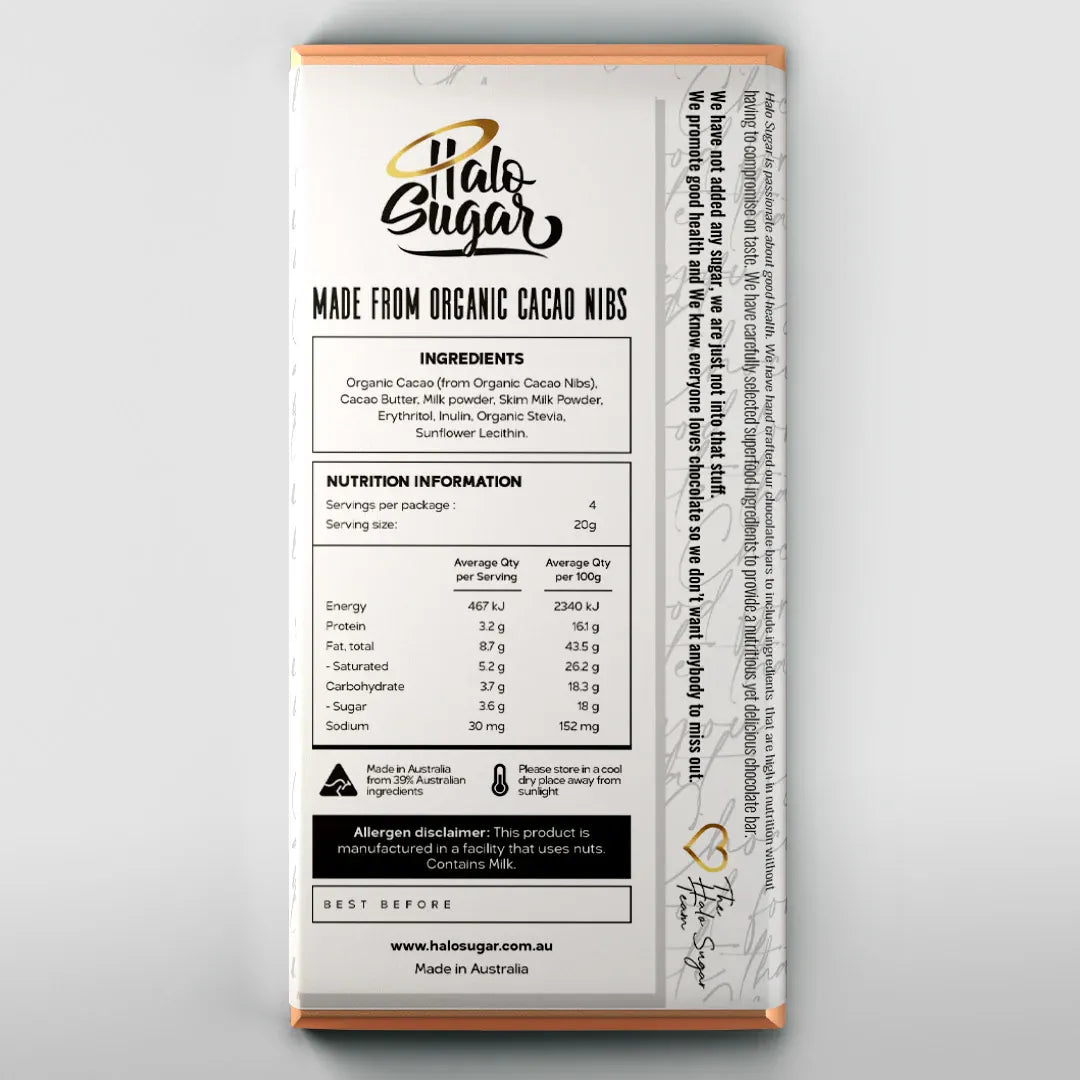 Halo Sugar Keto Chocolate 85g back