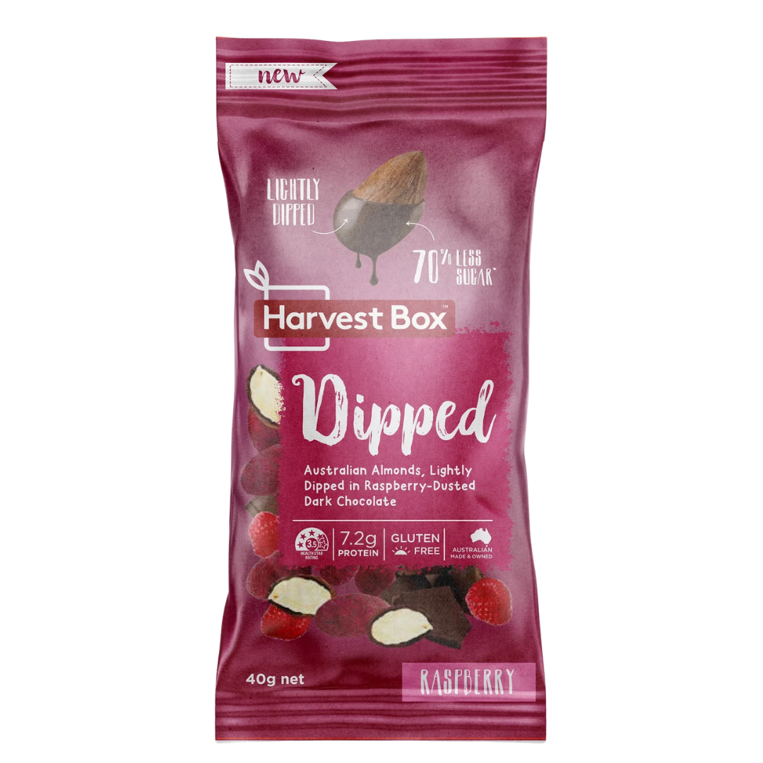 Harvest Box Dipped Almonds Raspberry & Dark Chocolate 40g – Healthy ...