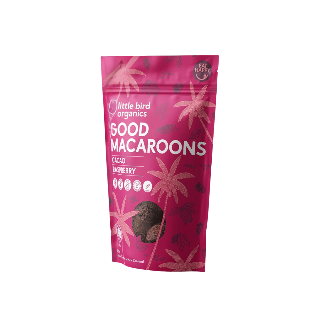 Little Bird Organics Good Macaroons - Cacao + Raspberry 125g