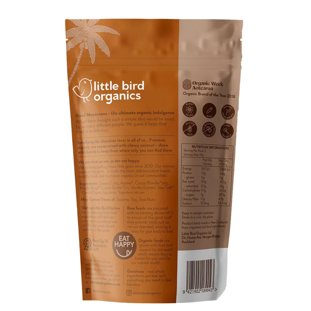 Little Bird Organics Good Macaroons - Chocolate + Coconut 125g back