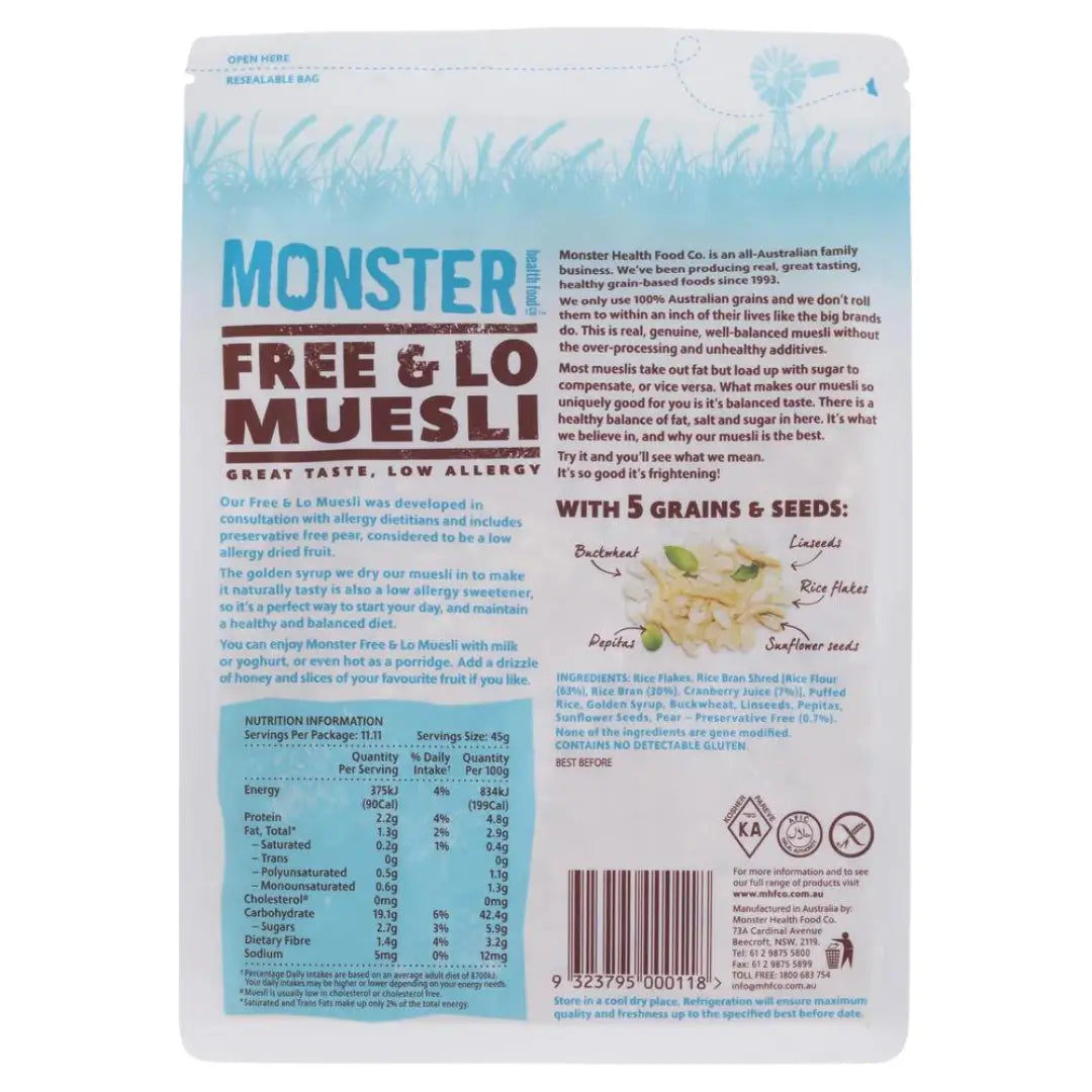 Monster Free & Lo Muesli Gluten Free 500g bak