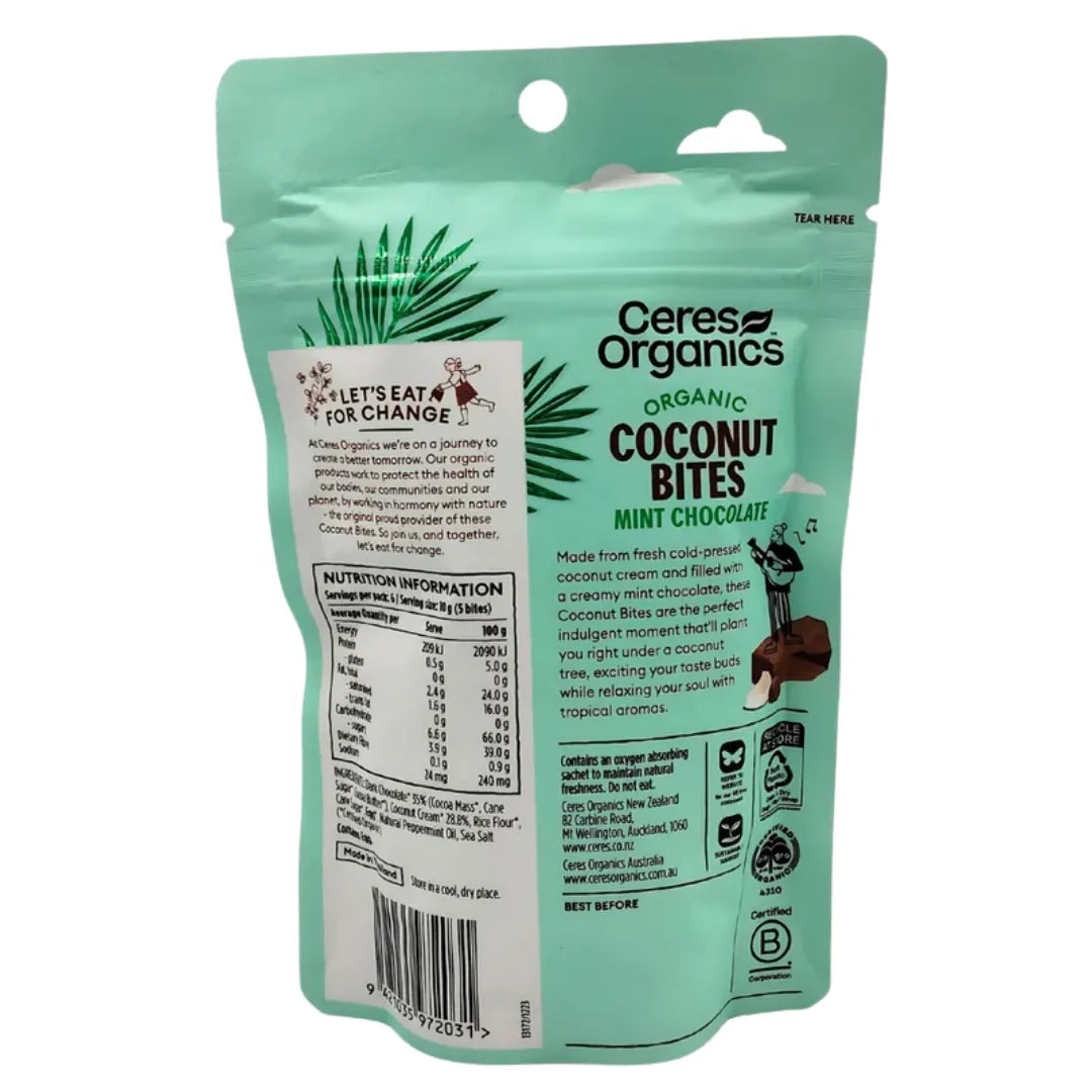 Organic Coconut Bites, Mint Chocolate 60g back