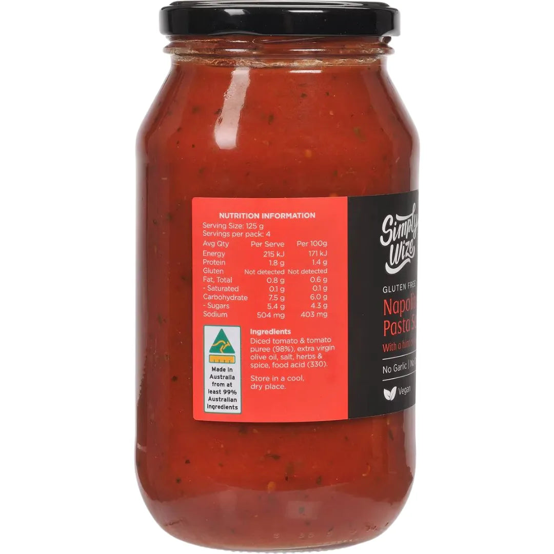 Simply Wize Pasta Sauce Napolitana 500g back