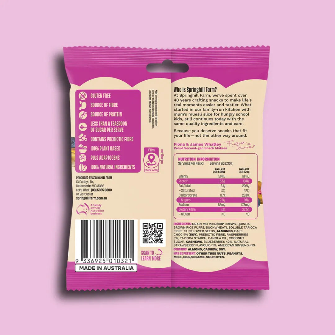 Springhill Farm boodles Healthy Clusters - Mixed Berries 30g back