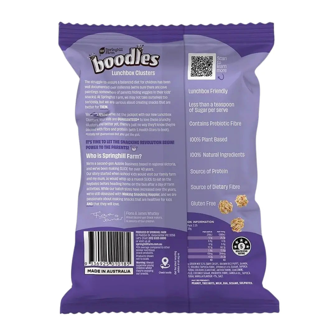 Springhill Farm boodles Lunchbox Clusters - Vanilla Sprinkle 65g back