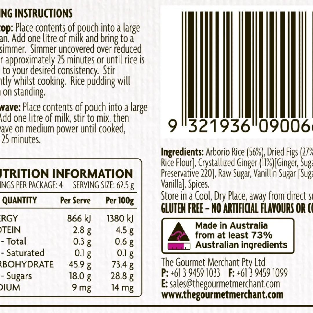 The Gourmet Merchant Rice Pudding Mix – sticky Fig & Ginger BACK