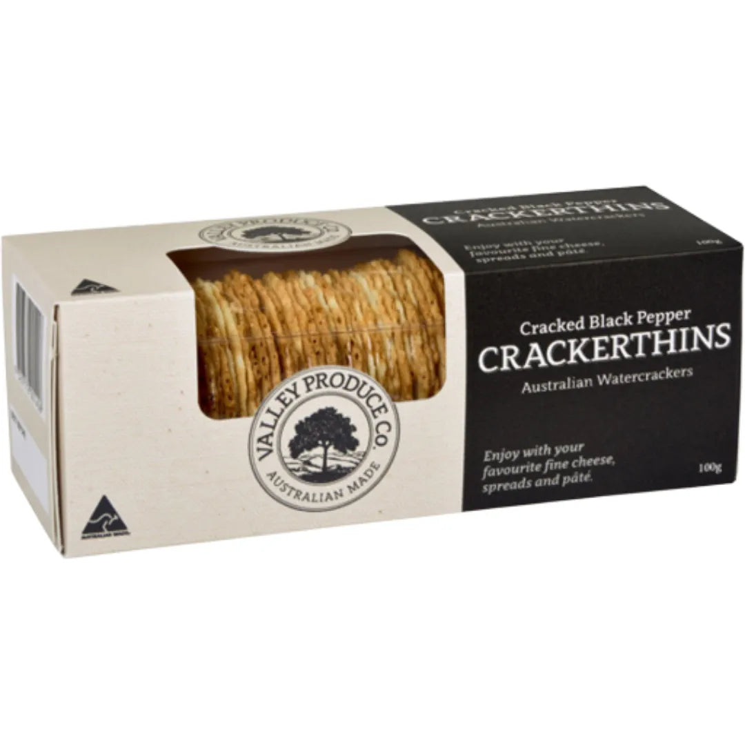 VALLEY PRODUCE CO CRACKED BLACK PEPPER CRACKERTHINS 100G