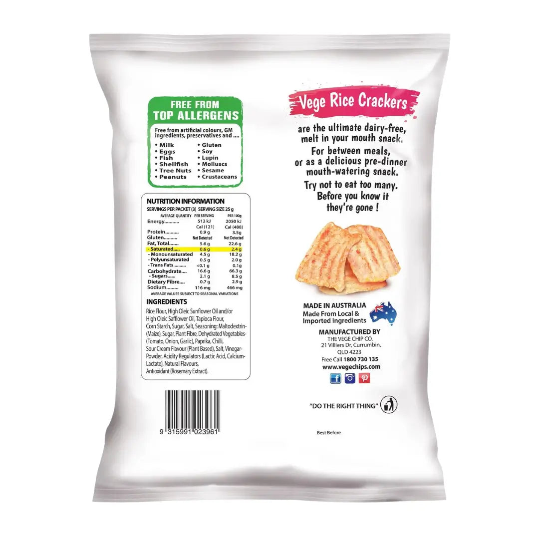 Vege Rice Crackers Sweet Chilli & Sour Cream 75g back