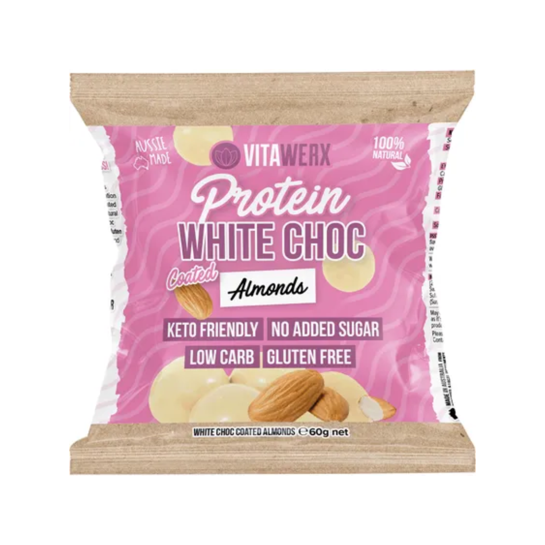Vitawerx Protein White Choc Coated Almonds 60g