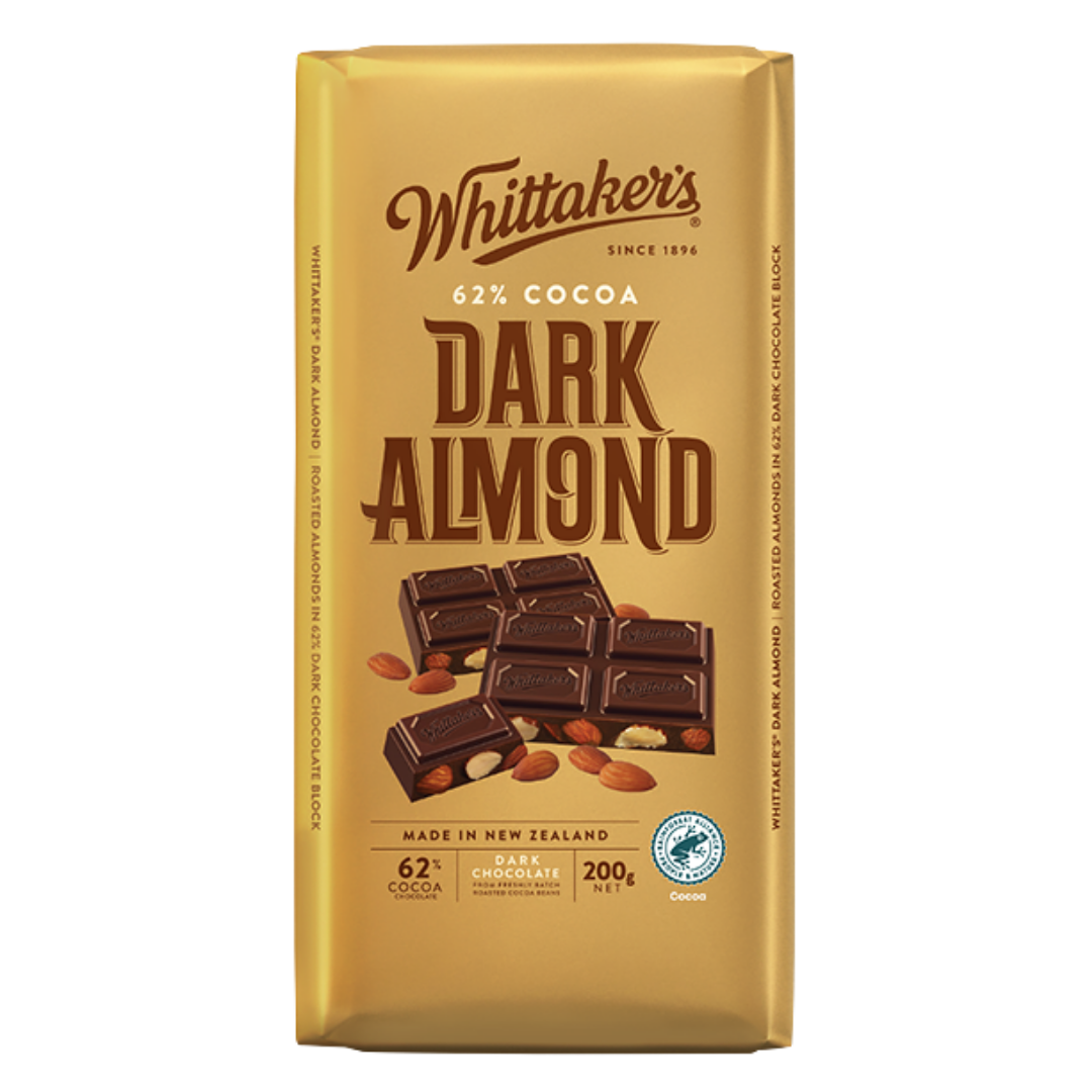 WHITTAKERS BLOCK CHOC 62% DARK ALMOND 200g