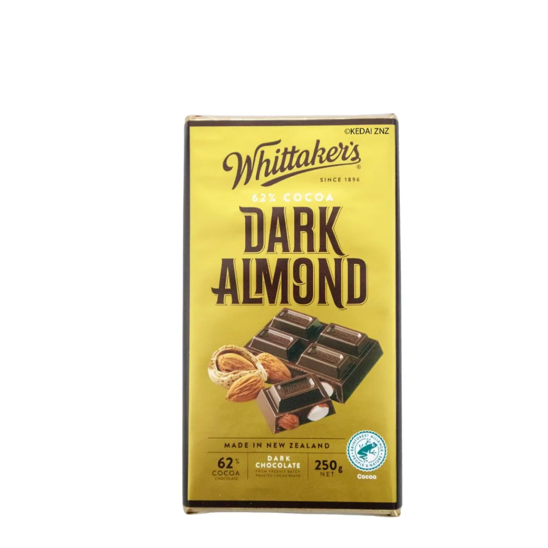 WHITTAKERS BLOCK CHOC 62% DARK ALMOND