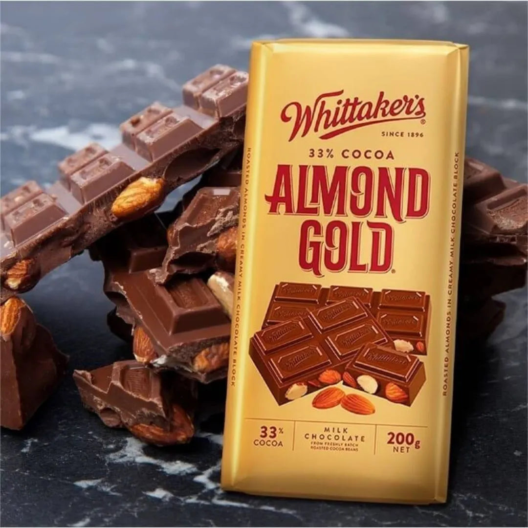 WHITTAKERS BLOCK CHOC ALMOND GOLD