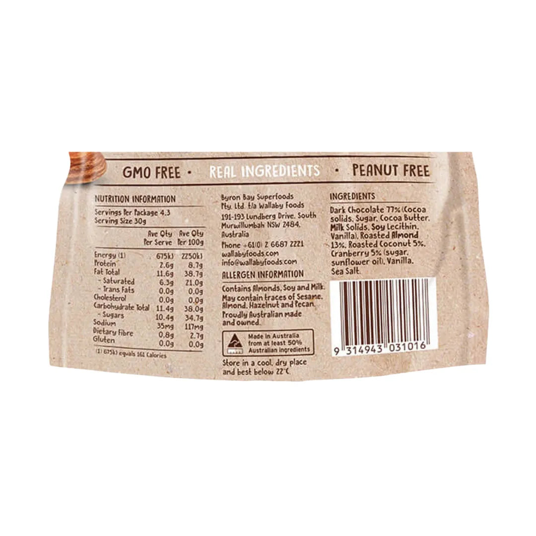 Wallaby Thins Dark Chocolate with Almonds, Coconut & Cranberries 