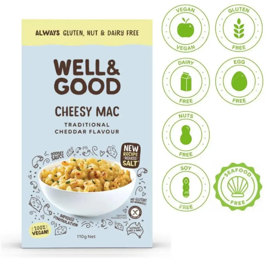 Well & Good Cheesy Mac Traditional Cheddar Flavour 110g infor