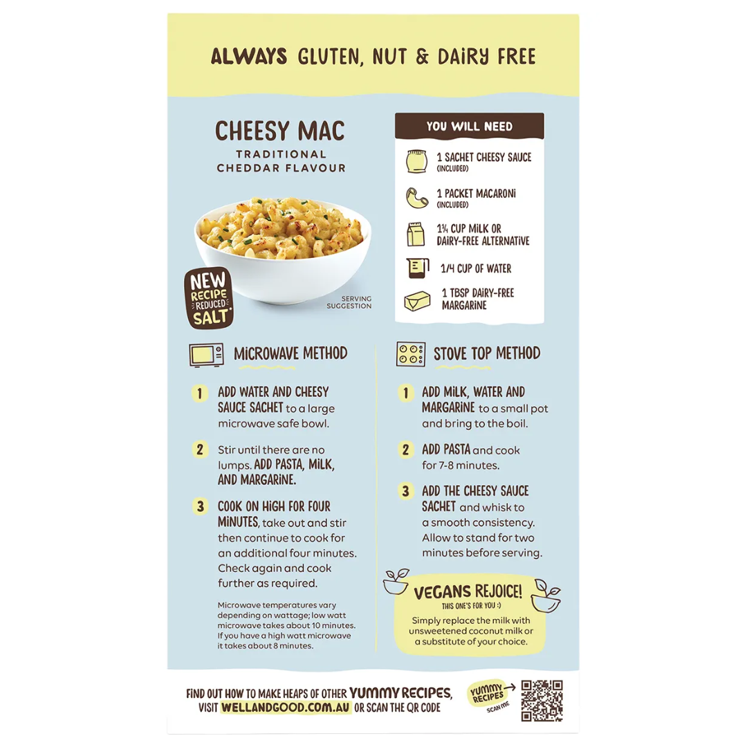 Well & Good Cheesy Mac Traditional Cheddar Flavour 110g