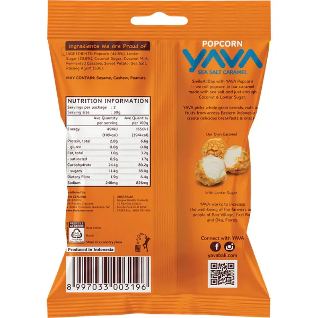 Yava Popcorn Caramel Cashew 60g BACK