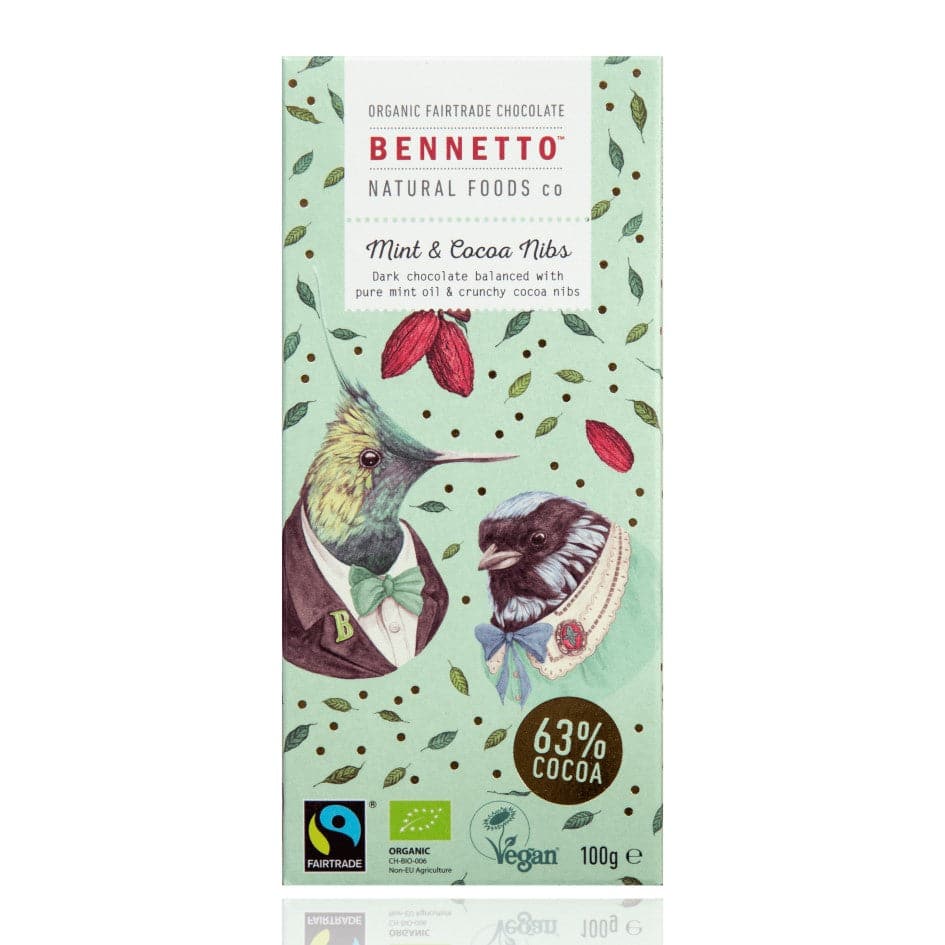 Bennetto Mint & Cocoa Nibs Chocolate 100g