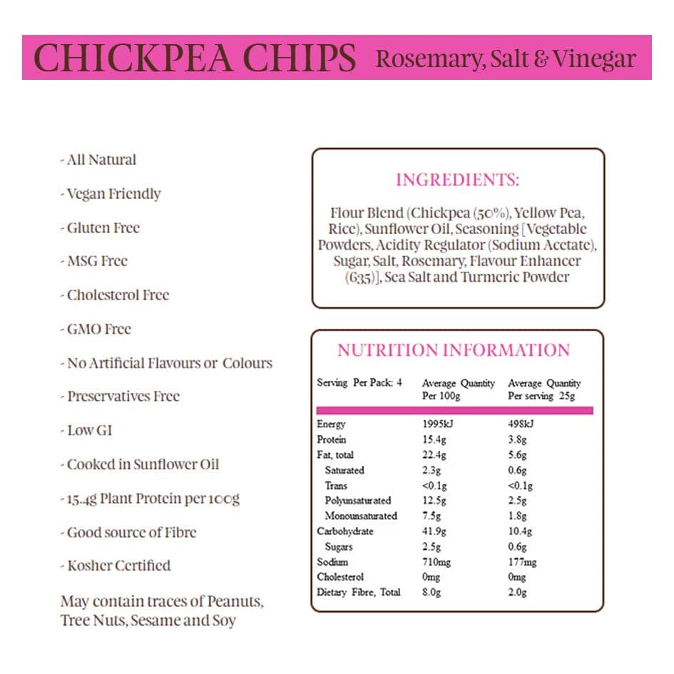 Bains Wholefoods Chickpea Chips Rosemary, Salt & Vinegar 100g