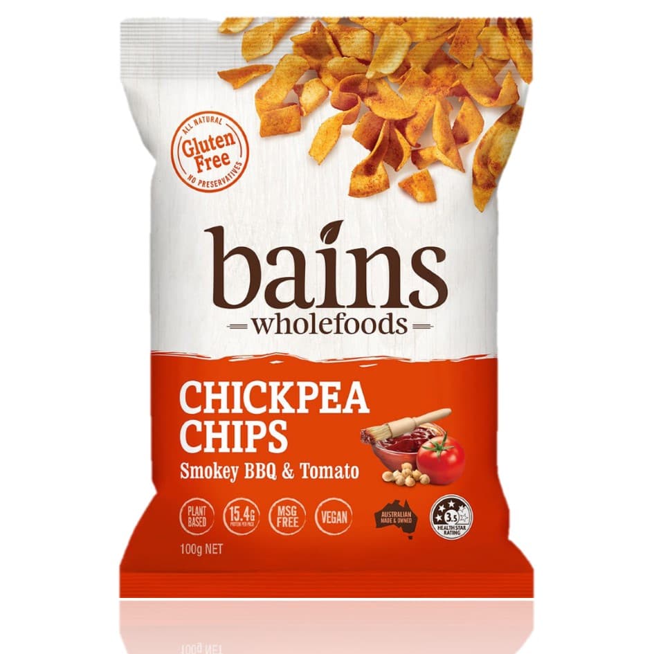 Bains Wholefoods Chickpea Chips Smokey BBQ & Tomato 100g