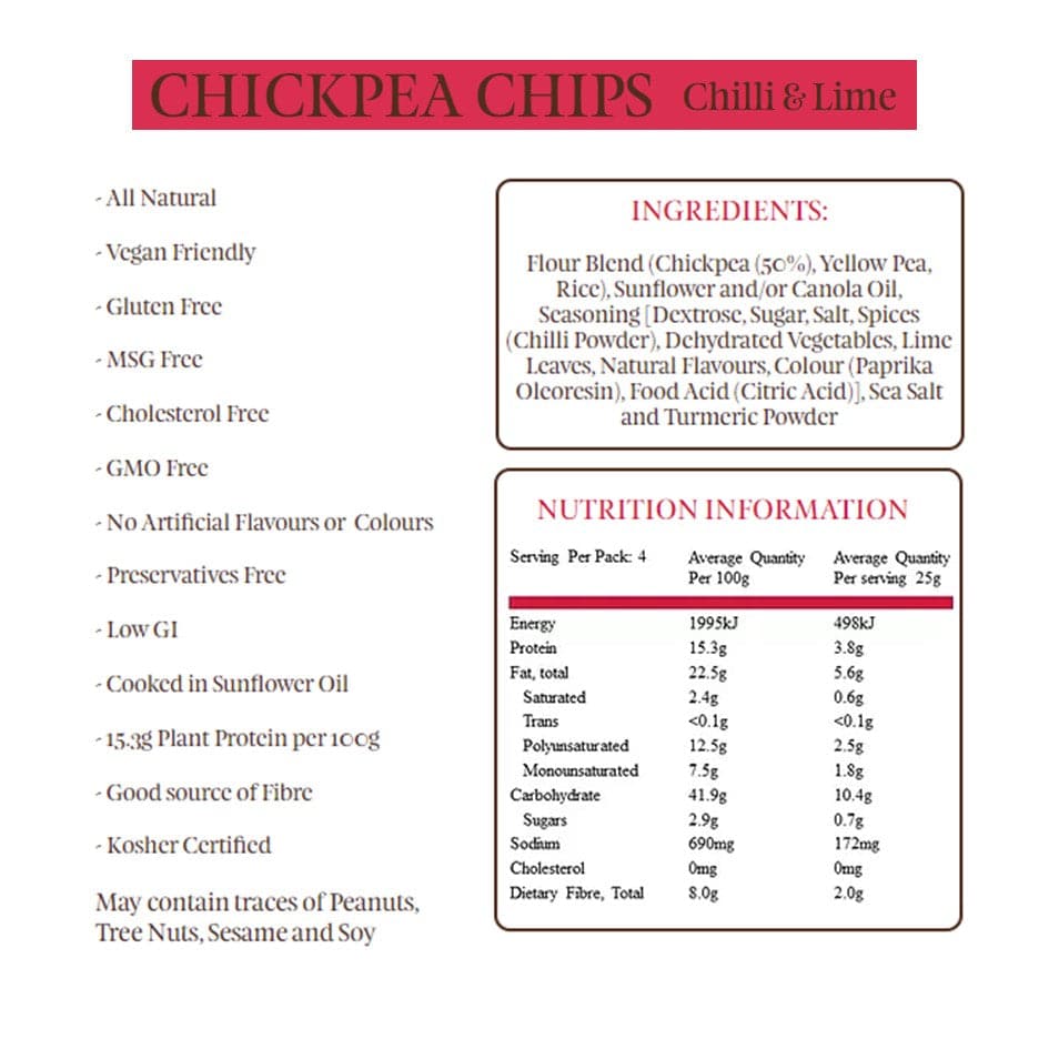 Bains Wholefoods Chickpea Chips Chilli & Lime 100g Healthy Essentials