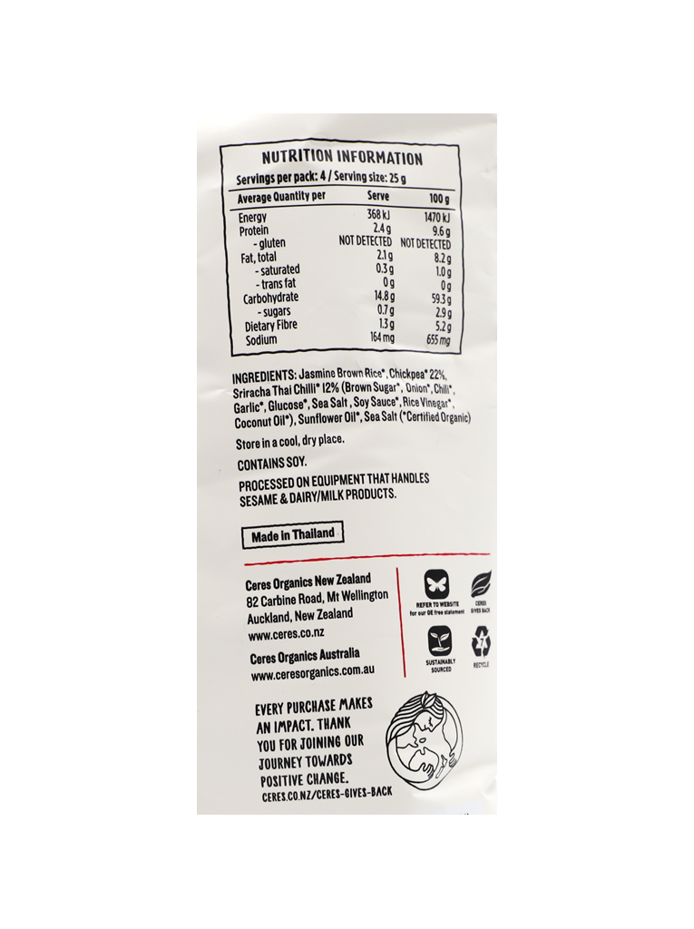 Ceres Organics Sriracha Thai Chilli Chickpea Crisps 100g - Healthy Essentials Australia - health food store - health food stores - health food store near me - organic food store - health food store near me