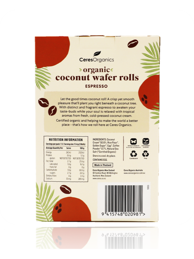 Ceres Organics Espresso Coconut Wafer Rolls 80g - Healthy Essentials Australia - health food store - health food stores - health food store near me - organic food store - health food store near me
