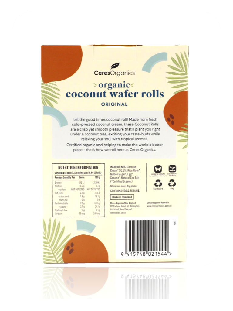 Ceres Organics Original Coconut Wafer Rolls 80g - Healthy Essentials Australia - health food store - health food stores - health food store near me - organic food store - health food store near me