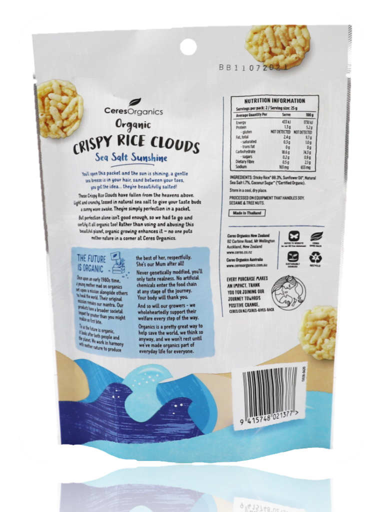 Ceres Organics Sea Salt Sunshine Crispy Rice Clouds 50g - Healthy Essentials Australia - health food store - health food stores - health food store near me - organic food store - health food store near me