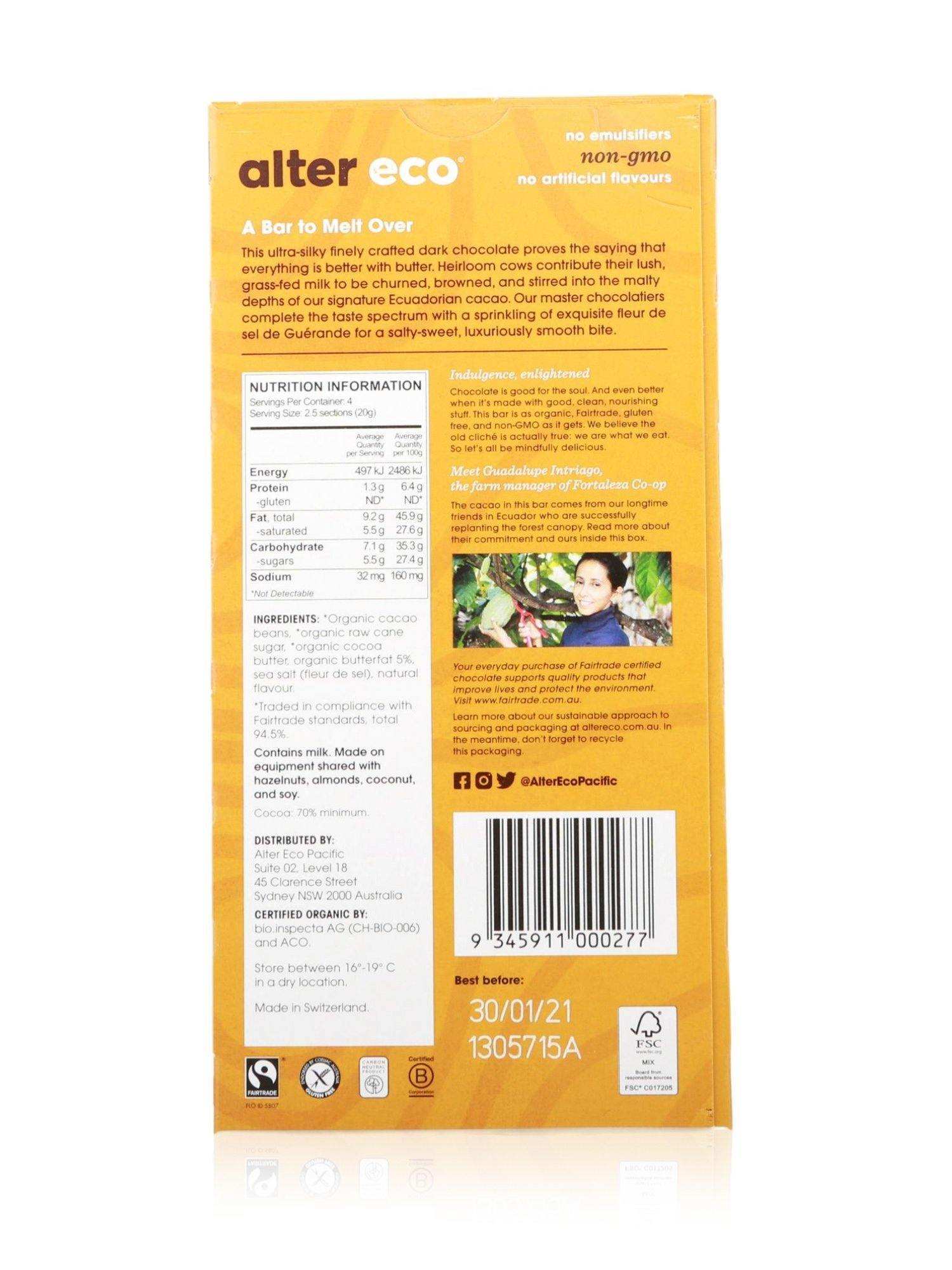 Alter Eco Organic Chocolate Deep Dark Salted Brown Butter 80g - Healthy Essentials Australia - health food store - health food stores - health food store near me - organic food store - health food store near me