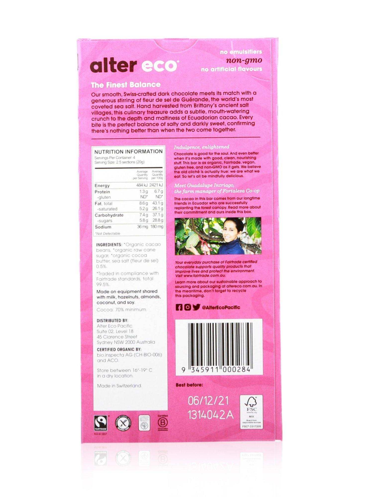 Alter Eco Organic Chocolate Deep Dark Sea Salt 80g - Healthy Essentials Australia - health food store - health food stores - health food store near me - organic food store - health food store near me